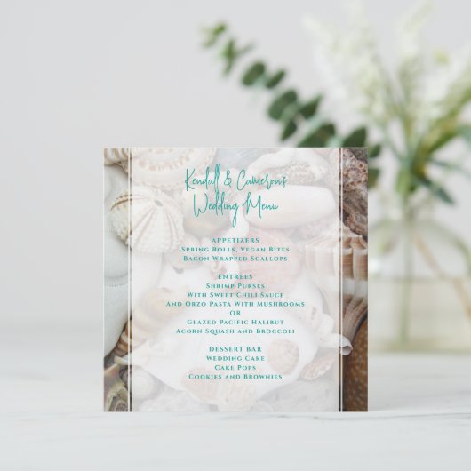 Seashells Beach Menu Mariage à thème Modèle (Debout devant)