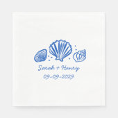 Seashells Beach Wedding Blauw Wit CUSTOM Servet (Voorkant)
