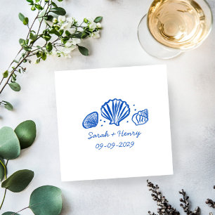 Seashells Beach Wedding Blauw Wit CUSTOM Servet