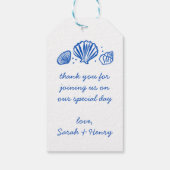 Seashells Beach Wedding Blauw Wit Schattige Seasid Cadeaulabel (Achterkant)