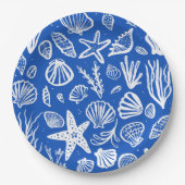 Seashells Beach Wedding Blauw Wit Schattige Seasid Papieren Bordje (Voorkant)