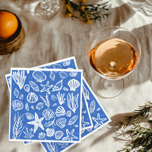 Seashells Beach Wedding Blauw Wit Schattige Seasid Servet