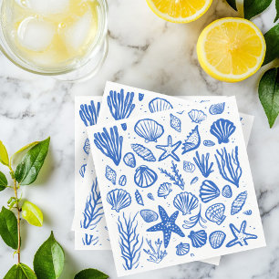Seashells Beach Wedding Blauw Wit Schattige Seasid Servet