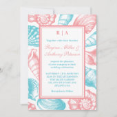 Seashells Beach Wedding Invitation Pink Blue White (Devant)