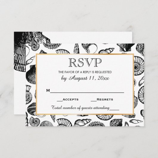 Seashells Beach Wedding Réponse RSVP (Devant / Derrière)