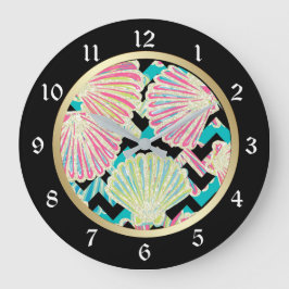 Seashells Black Chevron Grote Klok