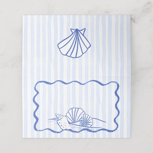 Seashells blauw golvende grens strand bruiloft (Buitenkant ongevouwen)