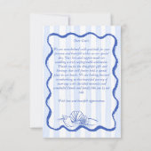 Seashells blauw golvende grens strand bruiloft bedankkaart (Achterkant)