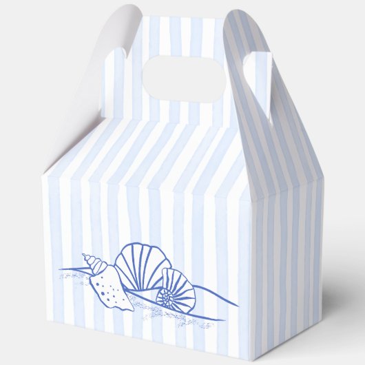 Seashells blauw golvende grens strand bruiloft gun bedankdoosjes (Achterkant)