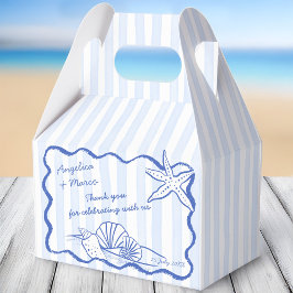 Seashells blauw golvende grens strand bruiloft gun bedankdoosjes