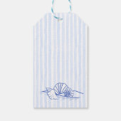 Seashells blauw golvende grens strand bruiloft gun cadeaulabel (Achterkant)
