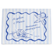 Seashells blauwe golvende grens strand bruiloft we groot cadeauzakje (Voorkant)