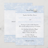Seashells Bleek Blue Floral Lace Beach Wedding Kaart (Voorkant / Achterkant)