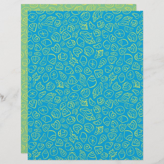Seashells Blue Scrapbook Paper (Voorkant / Achterkant)