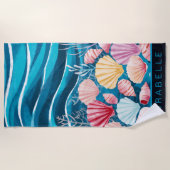  Seashells & Blue Waves Custom Strandlaken (Voorkant)