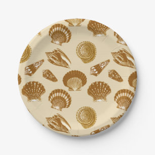 Seashells - Bruin op beige achtergrond Papieren Bordje