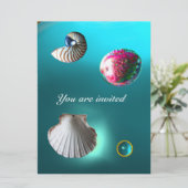SEASHELLS DAMASK GEM BEACH WEDDING blue aquamarine Kaart (Staand voorkant)