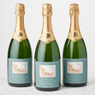 Seashells en Aqua Colored Accent Wedding Champagn Sparkling Wijnetiket