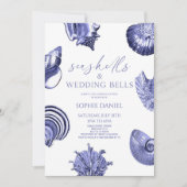 Seashells en Wedding Bells Blauw Vrijgezellenfeest Kaart (Voorkant)