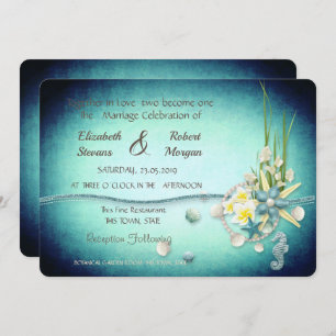 Seashells, Flowers Wedding Invitation Kaart