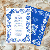 Seashells Frame Bridal Shower Blue Beach CUSTOM QR Kaart