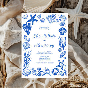Seashells Lijst Beach Wedding Blue CUSTOM Kaart