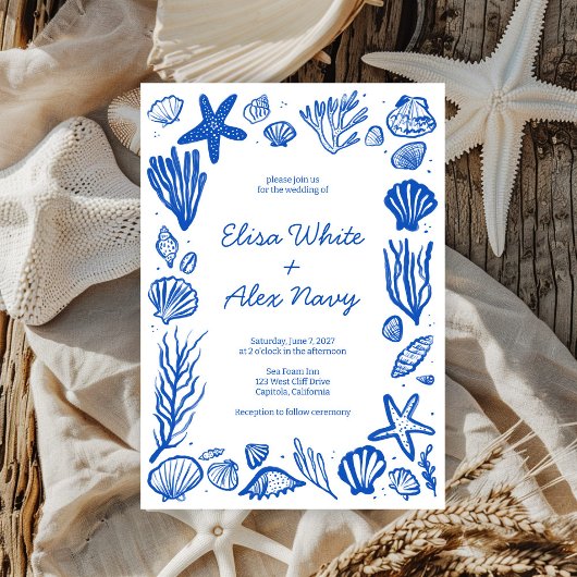 Seashells Lijst Beach Wedding Blue CUSTOM Kaart