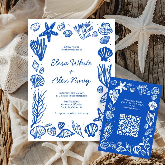 Seashells Lijst Beach Wedding CUSTOM QR Code Informatiekaartje