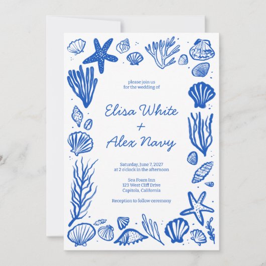 Seashells Lijst Beach Wedding CUSTOM QR Code Kaart (Voorkant)