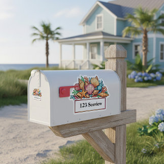 Seashells mailbox address sticker
