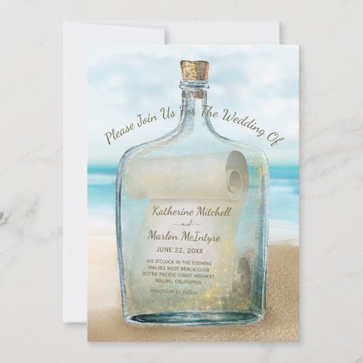 Seashells Message in a Bottle | Nautical Wedding Kaart (Voorkant)