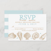 Seashells Nautical Beach Wedding RSVP Tan/Aqua (Voorkant / Achterkant)