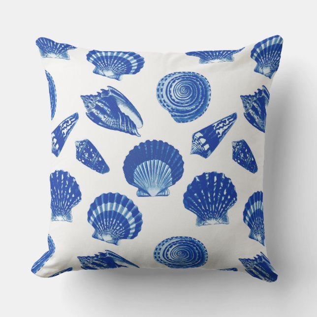 Seashells - Navy Blue op een witte achtergrond Buitenkussen (Voorkant)