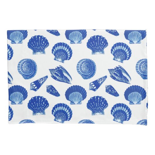 Seashells - Navy Blue op een witte achtergrond Kussensloop (Voorkant)