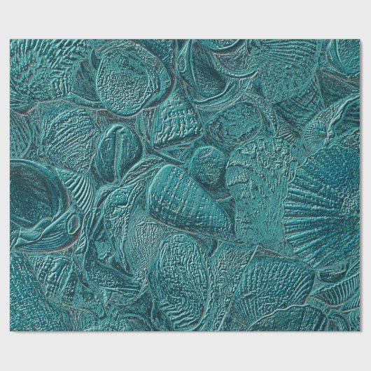 Seashells Ocean Beach Blauwgroen metallische stijl Cadeaupapier (Vlak)