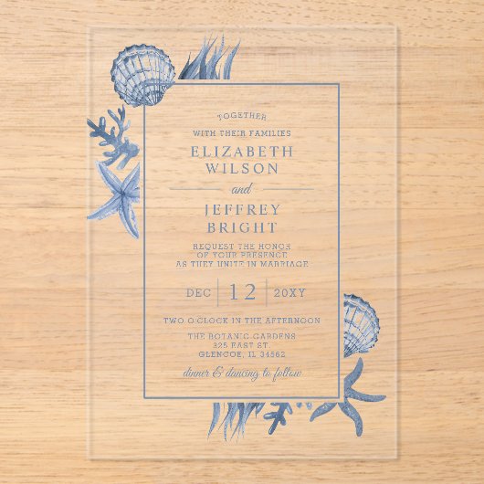 Seashells Ocean Beach bruiloft Acryl Uitnodigingen (Voorkant)