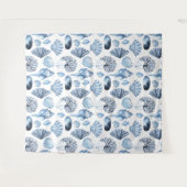 Seashells Pattern in Blue Beach House Wandkleed (Voorkant (horizontaal))