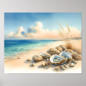 Seashells Pebbles Shore Ocean Beach Art Print (Voorkant)