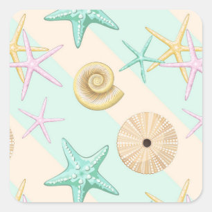 Seashells Retro Pastel Zee Life Vierkante Sticker