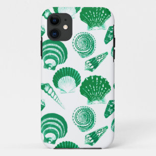 Seashells - smaragdgroen op een witte achtergrond iPhone 11 hoesje
