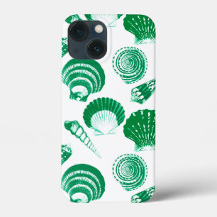 Seashells - smaragdgroen op een witte achtergrond iPhone 13 mini hoesje