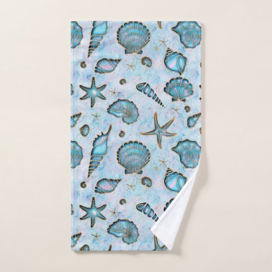 Seashells Starfish Waterverf Opal ID782 Bad Handdoek (Handdoek)