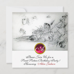 SEASHELLS SWEET 16, Ruby Monogram Black White Kaart