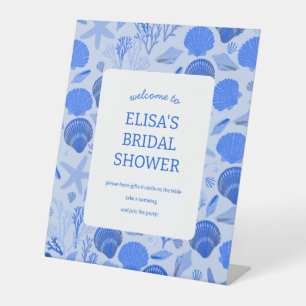 Seashells Vrijgezellenfeest Elegant Blue Beach CUS Reclamebord Met Voetstuk