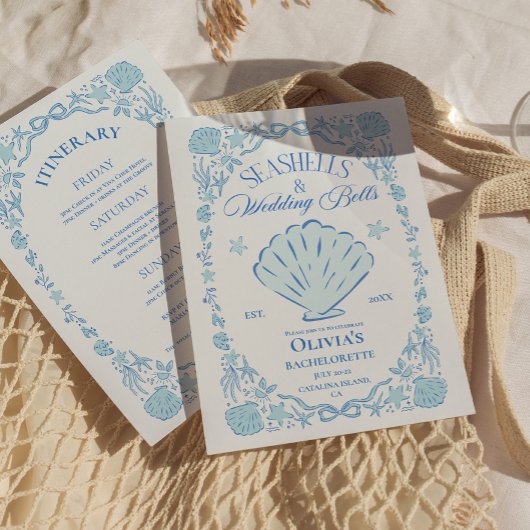 Seashells Wedding Bells Bachelorette Blue Kaart