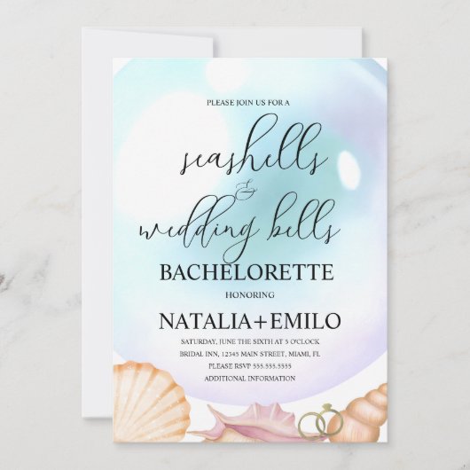 Seashells Wedding Bells Bachelorette Invitations  (Devant)