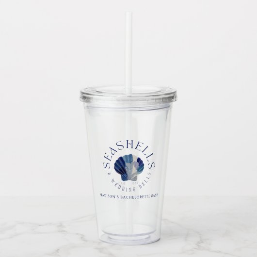 Seashells Wedding Bells Blue Beach Wedding Acryl Drinkbeker (Voorkant)