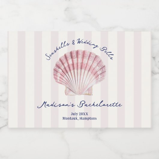 Seashells & Wedding Bells Roze Navy Bachelorette Sparkling Wijnetiket (Enkel label)
