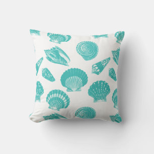 Seashells - zachte aqua en wit kussen