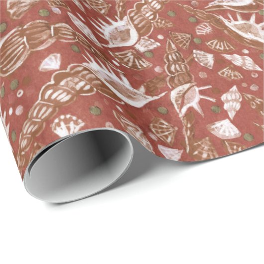 Seashells Zee Shell Mollusk Nautical Pattern Brown Cadeaupapier (Rol Hoek)